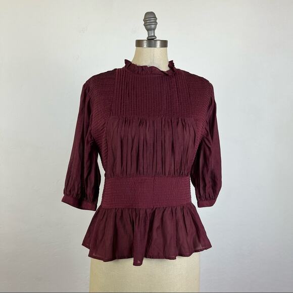 Something Navy Maroon Lace Peplum Blouse NWT Small - Picture 1 of 7